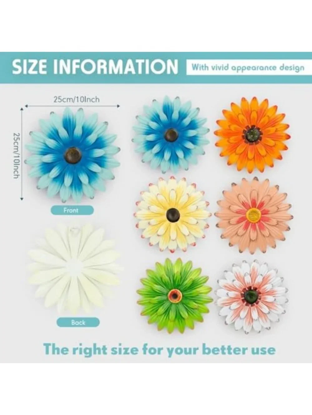 Elegant Metal Flower Wall Art Set of 6 for Outdoor Decor - 10 Inch Colorful